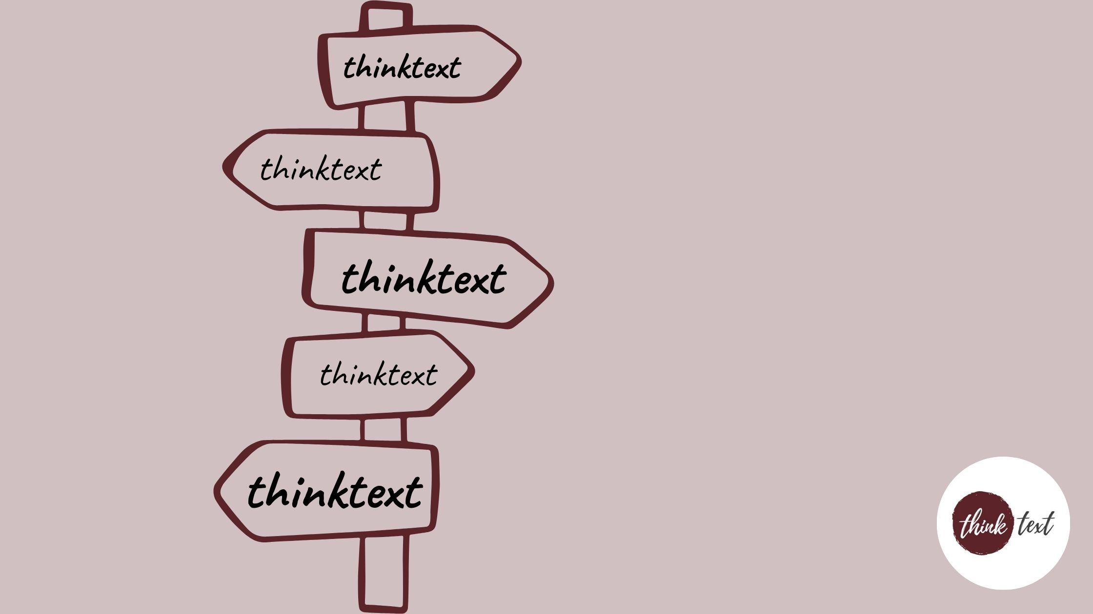 Illustration eines Wegweisers mit mehreren Pfeilen als Symbol für die Customer Journey auf einer Website, gestaltet mit dem Branding von thinktext